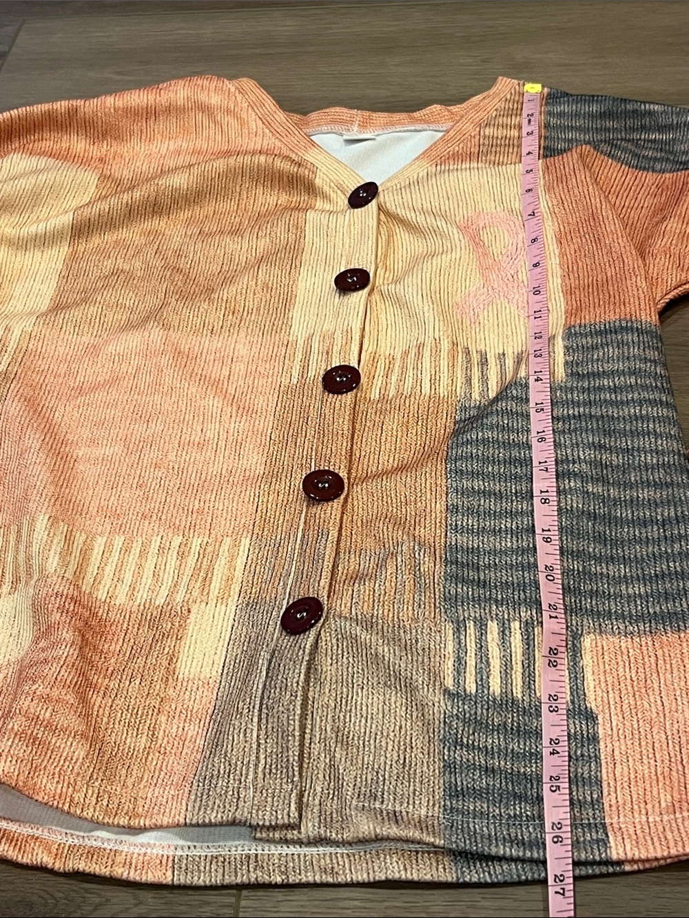 Breast Cancer Awareness Patchwork Multicolor Button-Front Cardigan Top Size L - Picture 5 of 8